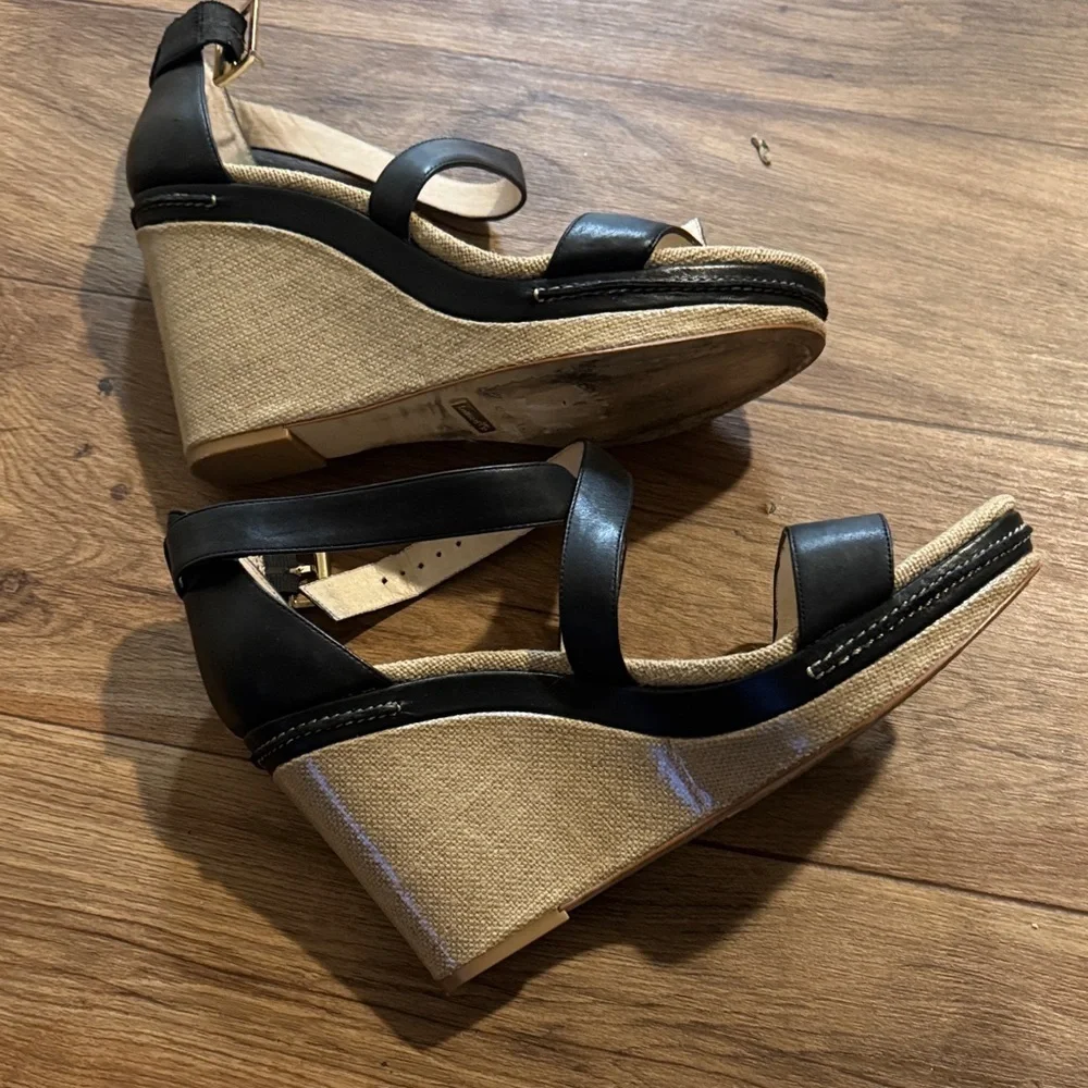 Louise et Cie Black & Natural Straw Trim Strappy Heels